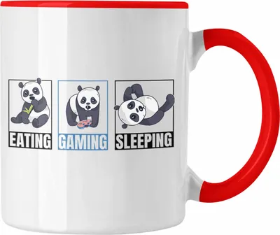 Produktbild von Trendation - Lustige Panda Tasse Geschenk Gamer Gaming Zocker Geschenkidee für Jungs (Rot)