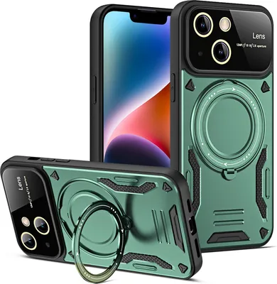 Produktbild von Rüstung Handyhülle für iPhone 13 Dual-Layer Magnetisches Ringhalter Ständer Magsafe Hülle Grün