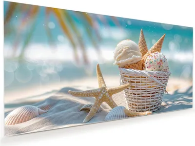 Produktbild von Glasbild 110x55cm in XXL für Wohnzimmer, Schlafzimmer Motiv Sommer Eiskörbchen