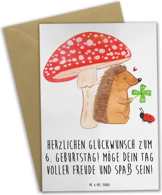 Produktbild von Mr. & Mrs. Panda neujahrskarte 6. Geburtstag Freude - Weiß - Geschenk, osterkarten, weihnachtskarten, Geburtstagskinder, Grußkarte, hochzeitskarten, Geburtstagsdeko