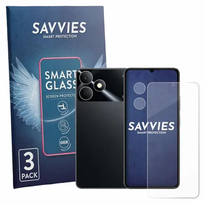 Produktbild von 3x Savvies Schutzglas Folie für realme Note 80 (Display+Kamera) 9H Panzer Schutzfolie Glas Displayschutz klar transparent