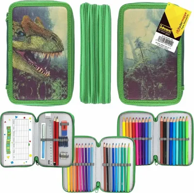Produktbild von Idena Federmappe Triple Dinosaurier grün 47 Teile