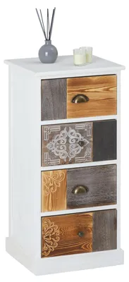 Produktbild von Kommode CARA mit 4 farbig verzierten Schubladen, Schubladenregal in Vintage Optik, kleines Shabby Standregal