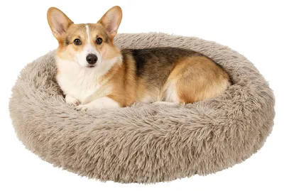 Plüsch-Haustierbett rund, Donut, 50 cm, Braun, für Hunde/Katzen