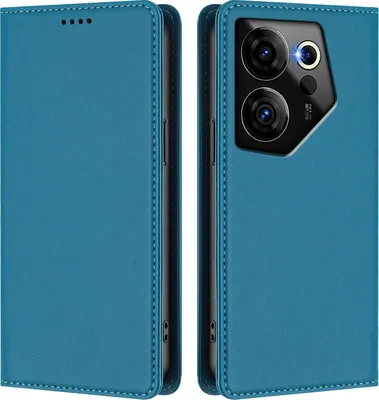 Image de Etui en cuir pour Tecno Camon 20 Premier, étui magnétique en cuirPolyuréthaneavec support Lake blue