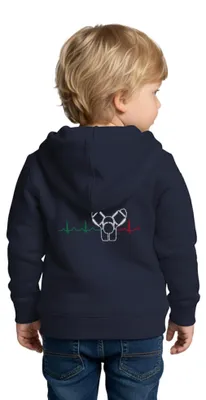 Produktbild von Spreadshirt Motorrad Rundmotor Heartbeat Italien Kinder Premium Organic Zip Hoodie, 134/140 (8 Jahre), Navy