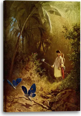 Produktbild von Leinwandbild (60x80cm): Carl Spitzweg - Der Schmetterlingsjäger, echter Holz-Keilrahmen inkl. Aufhänger, handgefertigt in Deutschland