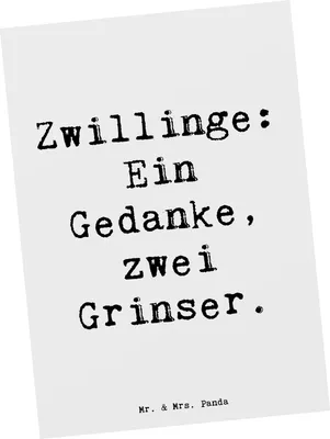 Produktbild von Mr. & Mrs. Panda Postkarte Spruch Zwillingsgeschwister Grinser - Weiß - Geschenk, Ansichtskarten, Geschwister, Zwillinge, Ansichtskarte, Gedanken teilen, Grußkarte, für