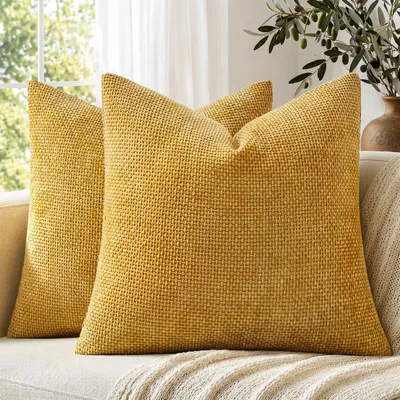 Obrázek produktu pro 2 kusy povlaků na polštáře 50 x 50 cm zlatý chenille pro pohovku a postel