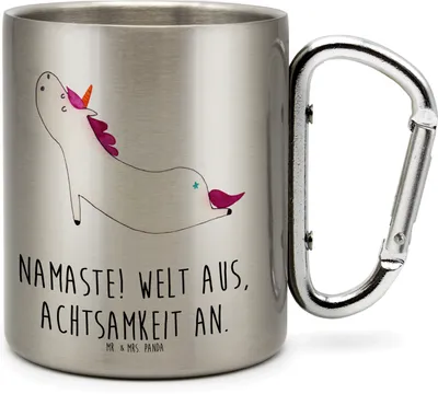 Produktbild von Mr. & Mrs. Panda Teetasse Einhorn Yoga - Transparent - Geschenk, Thermobecher, Unicorn, Edelstahlbecher, Yogamatte, Entspannung, Einhörner, Metallbecher, Edelstahl