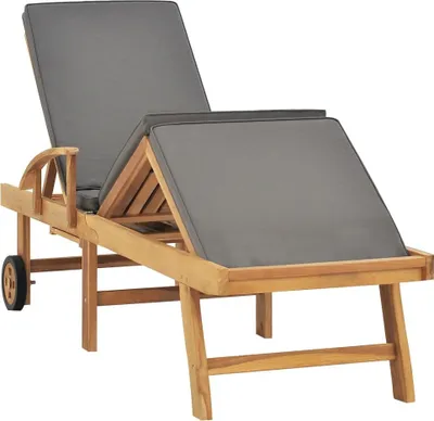 Produktbild von vidaXL Sonnenliege mit Auflage Massivholz Teak Dunkelgrau