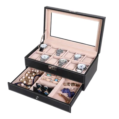 Obrázok produktu pre SONGMICS Box na hodinky Box na šperky na 12 hodiniek sklenený čierny JWB012