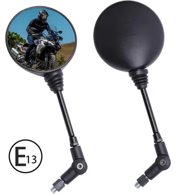 Obrázok produktu pre Zrkadlá na riadidlá motocykla, závit M10, priemer 10 mm, okrúhle, čierne, 2 kusy, hliník, 360° otočné
