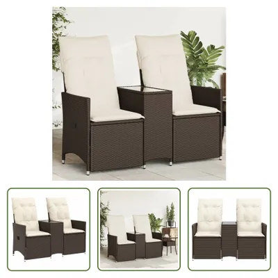 Immagine prodotto di The Living Store Divano da giardino a 2 posti regolabile con tavolo in Poly Rattan marrone