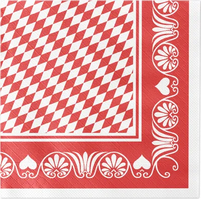 Produktbild von Sovie HORECA Serviette Bavaria in Rot aus Tissue Deluxe®, 4-lagig, 40 x 40 cm, 50 Stück - Rot-Weiß Rauten