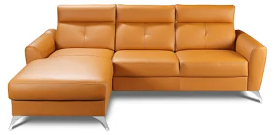 Zdjęcie produktu dla Designerski narożnik do salonu sofa kanapa tapicerka siedzisko zestaw skórzane sofy pomarańczowy
