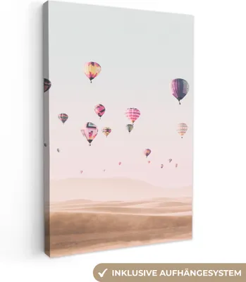 Produktbild von MuchoWow® - Leinwandbilder - Heißluftballon - Wüste - Himmel - Landschaft - Natur, Wandbild, Wanddeko Bilder Wohnzimmer, 60x90 cm
