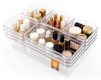 Immagine prodotto di Omgoods - Set di 12 organizer per cassetti - Soluzioni trasparenti per l'organizzazione della casa e dell'ufficio