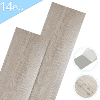 Produktbild von Eikuavons 2 m² PVC Vinylboden Bodenbelag Vinyl Laminat Selbstklebend Dielen Planke Rutschfest Wasserfest 14 Stück Vinyl-Dielen Holzmaserung Dielen (Hellgrau)