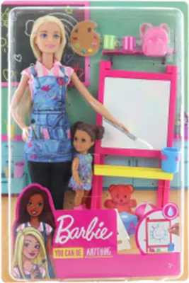 Zdjęcie produktu dla Lalka Barbie nauczycielka plastyki (blondynka) i zestaw do zabawy
