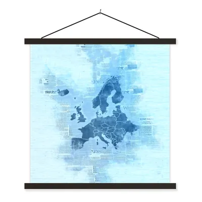Obrázok produktu pre MuchoWow® Textilný plagát - Európa - Mapa - Akvarel - Modrá - 120x120cm - S čiernymi lamelami