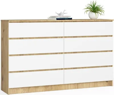 Obrázek produktu pro BDW, komoda s 8 zásuvkami, 160x40x99 cm, K160, dub Artisan / bílá