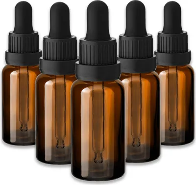Produktbild von 5x Glasflasche Braun 20 ml mit Pipette Kosmetikflaschen