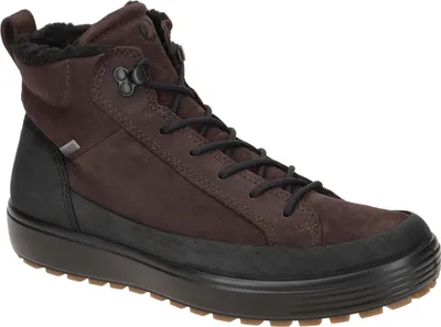 A single brown and black boot is shown against a white background.