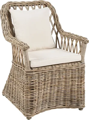 Produktbild von BELIANI Gartensessel Natürlich Rattan mit 2 Auflagen Hellbeige Baumwolle Terrasse Balkon Außen Wohnzimmer Gartenzubehör im Retro Stil