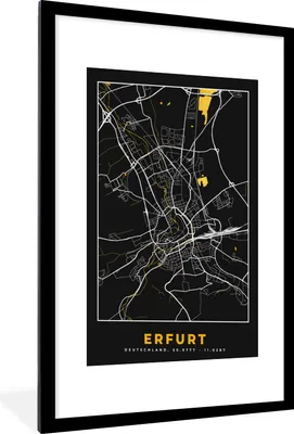 Produktbild von MuchoWow® Gerahmtes Poster Schwarz und Gold - Stadtplan - Erfurt - Deutschland - Karte 60x90 cm - Poster mit Schwarzem Bilderrahmen Wandposter Rahmen Foto Bilder - Dekoration - Wandposter Wohnzimmer - Hochwertig