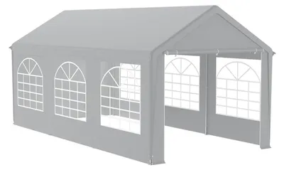 Image de Pavillon de jardin 3x6 mètres avec 4 parois, imperméable, stable et offrant une protection solaire, de couleur grise