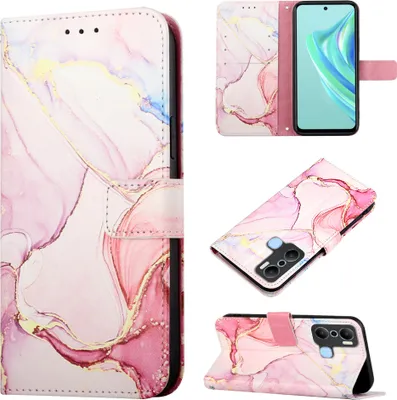Produktbild von Infinix Hot 20 Play Hülle, Marmor Motiv Kunstleder Tasche Wallet Kartenfächer mit Standfunktion Klapp Schutzhülle für Infinix Hot 20 Play Beige