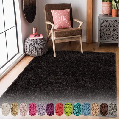 Image de Tapis shaggy sur mesure Barcelona Noir 78 Largeur : 200 cm, longueur : 150 cm