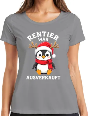 Produktbild von Rentier war t Pinguin Weihnachten lustig Geschenk Damen T-Shirt, Grau, XL