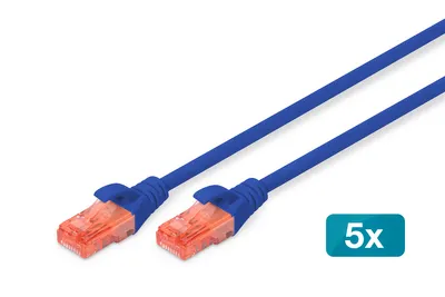 Image de DIGITUS DK-1617-100-B-5 Câble patch DIGITUS cat. 6, U/UTP, LSZH, 10,0 m, bleu, set