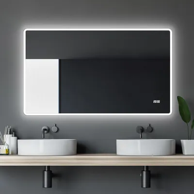 Produktbild von LED Badspiegel 120×70 cm, Alurahmen, Licht neutralweiß, IP24, Digitaluhr