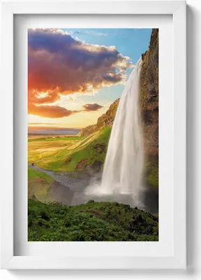 Produktbild von Wasserfall in Island– Wandbild mit Rahmen – Gerahmtes Bild  – Wanddekoration – 20x30 cm – Weiß