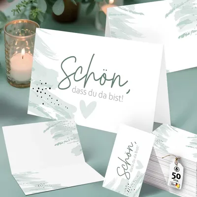 Produktbild von 50 Tischkarten Schön dass du da bist Mintgrün, Art Mood Modern Eckig Hochzeit