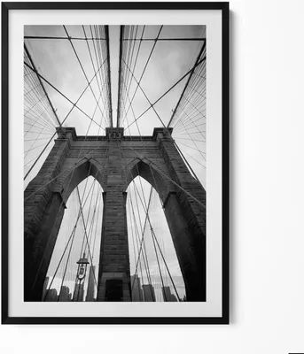 Produktbild von Brooklyn-Brücke– Wandbild mit Rahmen – Gerahmtes Bild  – Wanddekoration – 70x100 cm –  Schwarz Rahmen