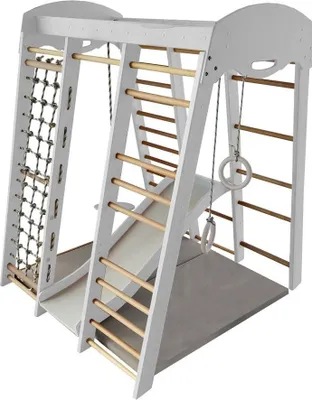 Produktbild von Spielplatz indoor, Klettergerüst aus Holz für Kinder, Kinderrutsche, Sprossenwand, Turnringe, Kletterwand, Klettergerüst Kinderzimmer