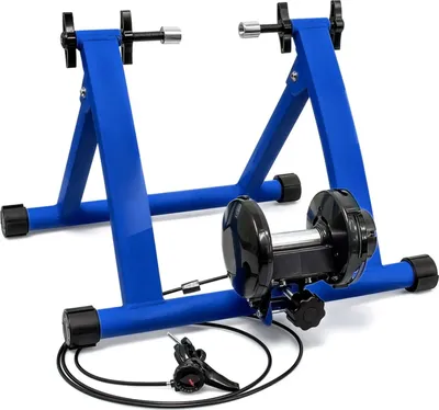 Produktbild von Indoor Fahrradtrainer – 6 Gänge, faltbar & robust mit Vorderradstütze & Stahlgestell, Fahrrad Rollentrainer
