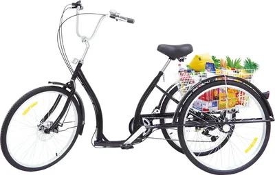 Produktbild von 26'' Dreirad Erwachsene 3 Räder Fahrrad 6 Gang Bike Mit Korb Dreirädriges Cruiser-Fahrrad Tricycle