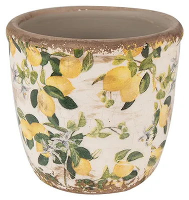 Productafbeelding van Clayre & Eef bloempot, diameter 11 cm, hoogte 10 cm, beige/geel, keramiek, met citroenmotief