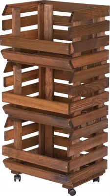 Produktbild von STOLMAK Braun Obstkiste aus Holz mit Rollen – 3 Etagen – 79x37x30 cm – Aufbewahrung für Obst & Gemüse – Stapelbar – Holzkiste Regal mit Körben