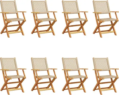 Produktbild von vidaXL Gartenstühle 8 Stk. Klappbar Beige Poly Rattan & Massivholz