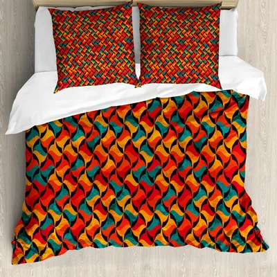 Produktbild von ABAKUHAUS Geometrisch Bettbezug Set, Abstrakte flippige Wellen-zeitgenössische Art-vibrierende Stammes- afrikanische Effekte, 155 x 220 cm + 80 x 80 cm, Jade Grün Orange