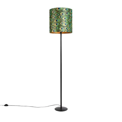Produktbild von Schwarze Stehlampe mit Veloursschirm PfauenGold 40 cm Simplo