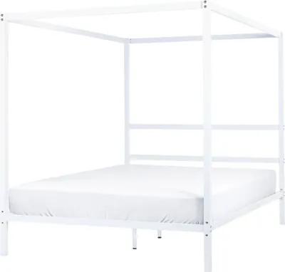 Zdjęcie produktu dla BELIANI Łóżko z baldachimem białe metalowe 160 x 200 cm nowoczesny design minimalistyczne