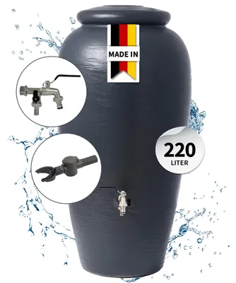 Produktbild von 4rain AMPHORA Regentonne Komplett-Set 220 Liter graphite grey inkl. Chrom-Doppelauslaufhahn und Fallrohranschluss