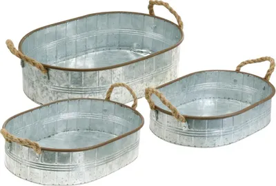 Produktbild von Pflanztopf-Set mit Henkeln, Kräuterschale, Deko-Schale, Metall Silbern/Braun in 3 Größen